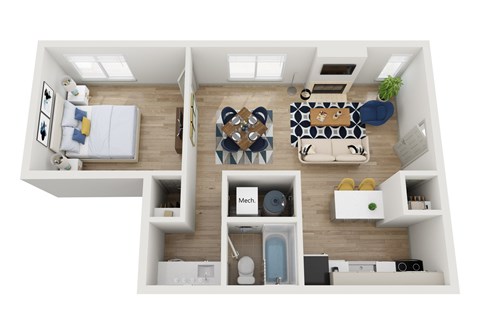 Floor plan for 1 bed, 1 bath, 560 sqft